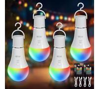 Kimjo Bombilla Led E27, Bombilla Recargable USB con Control Remoto 7W RGB Regulable con Gancho, USB C, Para Camping, Interior, Exterior, 4 Piezas