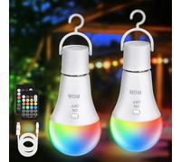 Kimjo Bombilla Led E27, Bombilla Recargable USB con Control Remoto 7W RGB Regulable con Gancho, USB C, Para Camping, Interior, Exterior, 2 Piezas