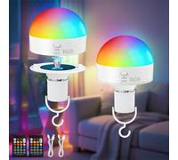 Kimjo Bombilla Recargable E27 con Control Remoto Juego de 2-10W Bombilla Recargable con Batería USB RGB Regulables - Magnética Extraíble Bombillas con Batería Lámpara para Camping