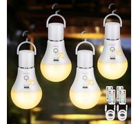 Kimjo Bombilla Recargable USB con Mando - Bombilla Inalámbrica sin Electricidad E27 7W 3 Color Regulable con Control Remoto - Luz de Emergencia con Temporización, 4 Pack