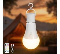 Kimjo Bombilla Recargable USB con Mando - Bombilla Inalámbrica sin Electricidad Punto E27 7W 3 Color Regulable - Luz de Emergencia Control de Botones