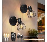 Kimjo Lámpara de Pared con Batería, Regulable y Giratorio Apliques Pared con Temporizador, para Dormitorios, Salones, Escaleras, Bombilla E14 incluida, 2 Piezas