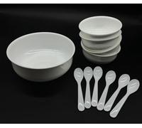 Kimmel Juego de cuencos de 11 piezas, color blanco, 1 cuenco de 17 cm + 4 cuencos de compota de 10 cm con cuchara, cuenco de postre, vajilla para fiestas, vajilla infantil, vajilla de camping, vajilla