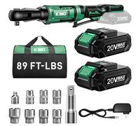 Kimo - Llave de carraca inalámbrica de 20 V, 3/8 unidades, 400 rpm, velocidad variable, batería 2 x 2,0 Ah, cargador rápido, llave eléctrica con 7 tomas