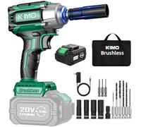 KIMO - Llave de impacto 1/2 sin cable, 3000 rpm, juego de taladro y driver de 9 piezas, 4 enchufes, taladro percutor de 400 pies (550 N.m) para neumáticos de coche, cerradura de seguridad