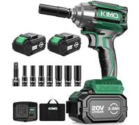 KIMO Llave de impacto 1/2 sin cable, 550 N.m/400 pies (123.7 m), par máximo y 3000 rpm, 2 baterías de 20 V 4.0 Ah, pistola de impacto con 7 tomas de impacto de accionamiento, barra de extensión de 3