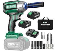 KIMO Llave de impacto de 1/2, par máximo de 400 pies (550 N.m) y 3000 rpm/tope de freno premium, juego de taladro y driver de serewdriver de 9 piezas, 4 enchufes, llave de impacto inalámbrica con