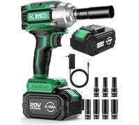 KIMO Llave de impacto inalámbrica, 3000 RPM y par máximo de 3000 libras (475 N.m), pistola de impacto de 1/2 con batería de iones de litio de 3.0 Ah, 7 tomas de impacto de accionamiento, barra de