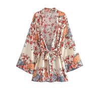Kimono bohemio de rayón con estampado floral para mujer, con mangas de murciélago, bata corta estilo bohemio, Multifloral, S