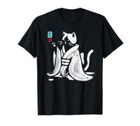 Kimono caligráfico Vintage Gato Bebiendo té Arte japonés Camiseta
