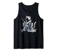 Kimono caligráfico Vintage Gato Bebiendo té Arte japonés Camiseta sin Mangas