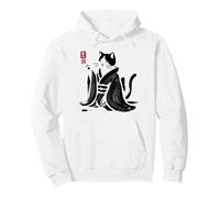 Kimono caligráfico Vintage Gato Bebiendo té Arte japonés Sudadera con Capucha