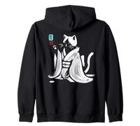 Kimono caligráfico Vintage Gato Bebiendo té Arte japonés Sudadera con Capucha