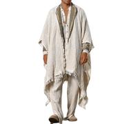 Kimono Chaleco Cárdigan Hombre Cover-Up Verano Tallas Grandes Poncho Playa Poncho Hecho a Mano Ceremonial Rave Boho Patrón Tribal Viking Marfil Beach Swimsuit Bathing Suit Cover Ups, Blanco, L
