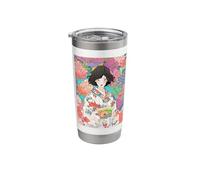 Kimono de arte japonés para niña, patrón de flores Kawaii Vaso térmico de acero inoxidable de doble pared