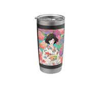 Kimono de arte japonés para niña, patrón de flores Kawaii Vaso térmico de acero inoxidable de doble pared