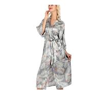 Kimono de las mujeres batas bata, camisón vestido de seda sintética batas cuello en V impresión suave bata de baño Pijamas 001-M