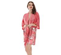 Kimono de las mujeres batas bata, vestido de noche de seda sintética batas cuello en V de impresión suave albornoz Pijamas 003-XL