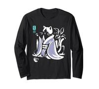 Kimono de té caligráfico Vintage con Gato y Arte japonés Manga Larga