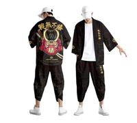 Kimono de verano para hombre, 2 piezas, camiseta de manga corta, traje de ocio, camiseta de entrenamiento, pantalones cortos, conjuntos japoneses, albornoz tradicional, cárdigan estampado, chaqueta