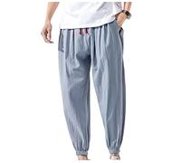 Kimono japonés pantalones casuales sueltos Harajuku pantalones japoneses para hombre, tradicional bordado, ropa asiática, estilo Yukata, harén, color azul claro, talla M