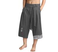 Kimono japonés, pantalones tradicionales para niños, ropa asiática, pantalones de baño, casual, holgados, estilo japonés, pantalones cortos de algodón y lino, talla grande, gris, 5-6 años