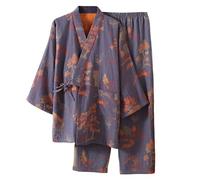 Kimono japonés para hombre, diseño tradicional, ropa de dormir y pijama informal, tela suave, gris, L