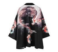 Kimono japonés unisex con mangas 3/4, túnica estilo kimono estilo vintage, Yukata, ropa de verano, informal, para mujeres y hombres, Rojo (Red Dragon), Large