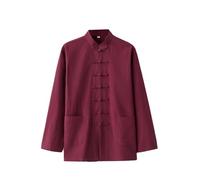 Kimono Jiu Jitsu Camisa suelta de manga larga de Kung Fu, traje tradicional de artes marciales, ropa de Tai Chi, ejercicio matutino(Wine red,S)