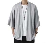 Kimono ligero para hombre, bata con cárdigan frontal abierto y manga 3/4, ropa de abrigo de estilo japonés para uso diario y exterior (3XL gris claro)