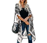 Kimono Mujer Largo Verano Playa, Vintage Grande Encubrir Cárdigan Chaqueta sin Mangas, Casual Batas Women Beach Bikini Cover Up, Body Wrap, Un Tamaño, Boho Negro Estampado