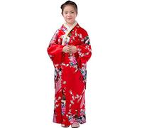 Kimono Niños Niñas Japonés,Vestido Tradicional Japonés,Yukata Vintage Estilo Japonés,Kimono Yukata,Ropa de Boda Fiesto,Vestido de Manga Larga,Kimono de Floral Estampado,Robe (01-Red, 7-8 Years)