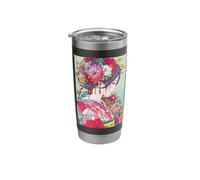 Kimono Pastel Niña Flores Arte Japonés Estética Vaso térmico de acero inoxidable de doble pared