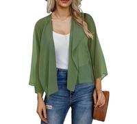 Kimonos para Mujer Cárdigans De Gasa De Verano para Mujer Chaqueta Bolero De Manga 3/4 para Mujer Pareos Playeros Informales Sueltos Abiertos Al Frente Capas Transparentes (S 3XL) Verde Guisante 3X