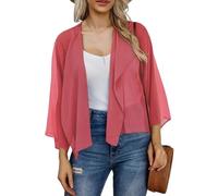 Kimonos para Mujer Cárdigans De Gasa De Verano para Mujer Chaqueta Bolero De Manga 3/4 para Playa Informales Sueltos Abiertos Transparentes (S 3XL) Rojo Claro 3XL