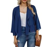 Kimonos para Mujer Cárdigans De Gasa De Verano para Mujer Chaqueta Bolero De Manga 3/4 para Playa Informales Holgados Abiertos Transparentes (S 3XL) Azul Marino 3XL