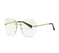 kimorn Gafas De Sol Para Mujer Sobredimensionado Sin Aros Lente De Corte De Diamante Clásico AE0534 (Oro&Verde, 65)