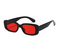 kimorn Gafas de sol rectangulares para mujeres y hombres, gafas de moda Retro a la moda de los años 90, marco cuadrado de protección UV 400 Vintage K1200 (Marco negro Lente roja, 65)