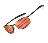 kimorn Polarizado Gafas de sol Hombre Retro Rectangulares metal Marco K0535 (Marco negro Lente Rojo Espejo)