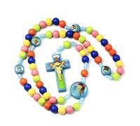 Kimyu Collar de rosario - Collar con colgante de cruz de Jesús de dibujos animados, rosario, collares católicos para niños y niñas, joyería religiosa de moda, 8mm/0.31in, Madera, Perla