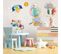 kina - Pegatina Pared Decoración Habitación Niños R00033 - Material Tela Ecológica, Hipoalergénico, Reposicionable, Efecto caricia, Escuela infantil - Gráficos Viaje y medir 100x30 cm