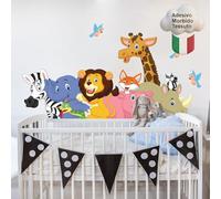 kina - Pegatina Pared Decoración Habitación Niños R00149 - Material Tela Ecológica, Hipoalergénico, Reposicionable, Efecto caricia, Escuela infantil - Gráficos Animales y medir120x30 cm