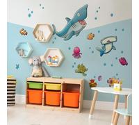 kina - Pegatina Pared Decoración Habitación Niños R00342 - Material Tela Ecológica, Hipoalergénico, Reposicionable, Efecto caricia, Escuela infantil - Gráficos Mar y medir 100x30 cm