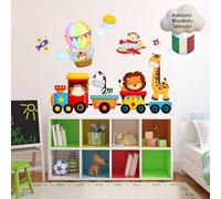 kina - Pegatina Pared Decoración Habitación Niños R00350 - Material Tela Ecológica, Hipoalergénico, Reposicionable, Efecto caricia, Escuela infantil - Gráficos Animales y medir 120x30 cm