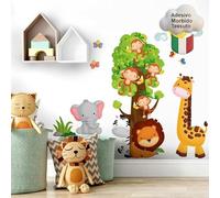 kina - Pegatina Pared Decoración Habitación Niños R00355 - Material Tela Ecológica, Hipoalergénico, Reposicionable, Efecto caricia, Escuela infantil - Gráficos Animales y medir 120x30 cm