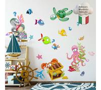 kina - Pegatina Pared Decoración Habitación Niños R00435 - Material Tela Ecológica, Hipoalergénico, Reposicionable, Efecto caricia, Escuela infantil - Gráficos Mar y medir 120x30 cm