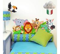 kina - Pegatina Pared Decoración Habitación Niños R00501 - Material Tela Ecológica, Hipoalergénico, Reposicionable, Efecto caricia, Escuela infantil - Gráficos Selva y medir 100x30 cm