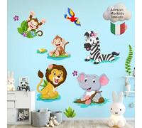 kina - Pegatina Pared Decoración Habitación Niños R00532 - Material Tela Ecológica, Hipoalergénico, Reposicionable, Efecto caricia, Escuela infantil - Gráficos Animales y medir 120x40 cm
