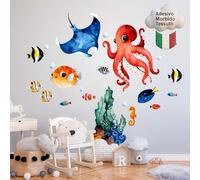 kina - Pegatina Pared Decoración Habitación Niños R00538 - Material Tela Ecológica, Hipoalergénico, Reposicionable, Efecto caricia, Escuela infantil - Gráficos Mar y medir 120x30 cm