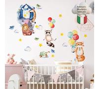 kina - Pegatina Pared Decoración Habitación Niños R00542 - Tela Ecológica, Hipoalergénico, Reposicionable, Efecto caricia, Escuela infantil - Gráficos Viaje Globo Aerostático 120x30 cm